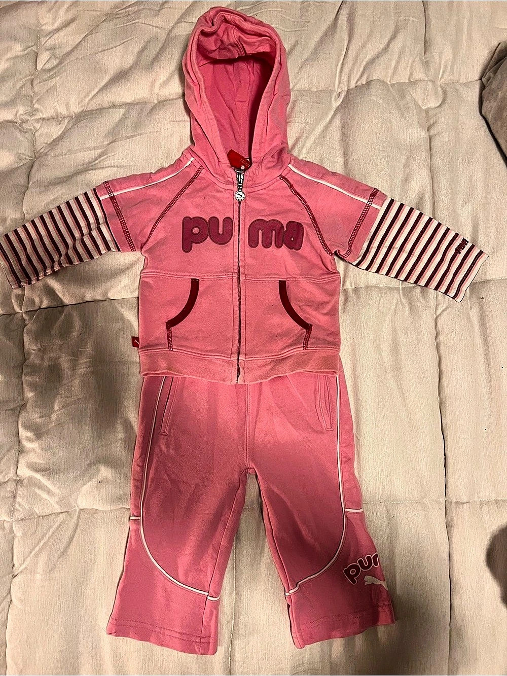 Puma baby Girls 6-12 months full-zip hoodie pants tracksuit set jogger pink